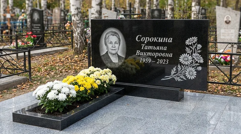 Памятник с гравировкой ромашек — выполненная работа «Сорокина» в Набережных Челнах