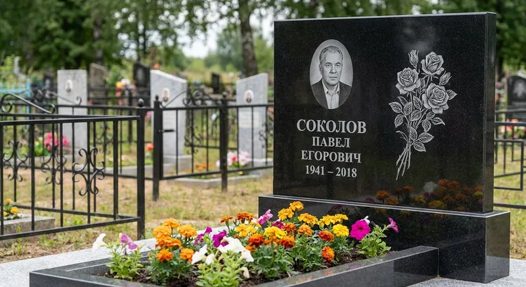 Памятник с гравировкой роз — выполненная работа «Соколов» в Набережных Челнах