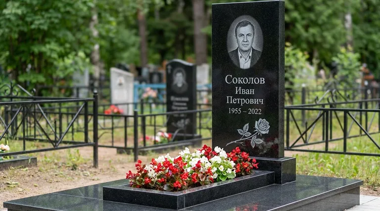 Памятник с гравировкой роз — выполненная работа «Соколов» в Набережных Челнах