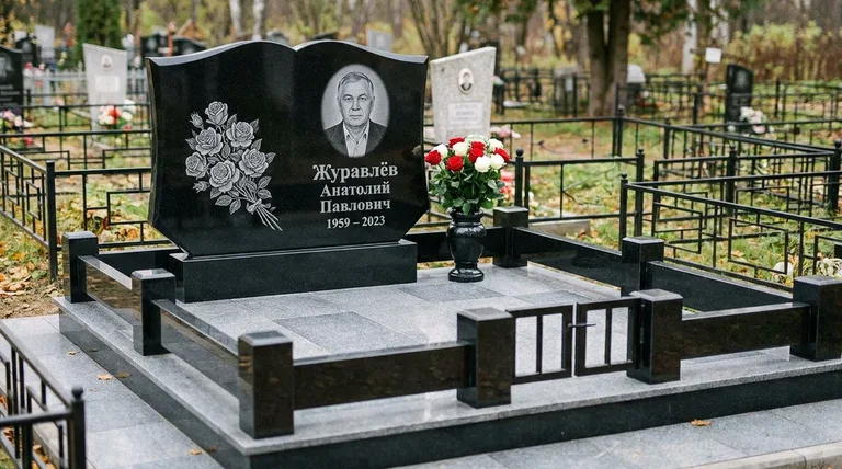 Памятник с гравировкой роз — выполненная работа «Журавлёв» в Набережных Челнах