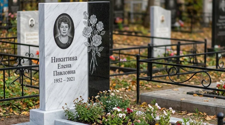 Памятник с гравировкой роз — выполненная работа «Никитина» в Набережных Челнах