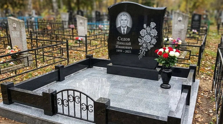 Памятник с гравировкой роз — выполненная работа «Седов» в Набережных Челнах