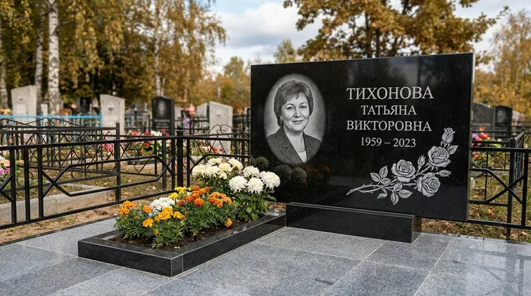 Памятник с гравировкой роз — выполненная работа «Тихонова» в Набережных Челнах