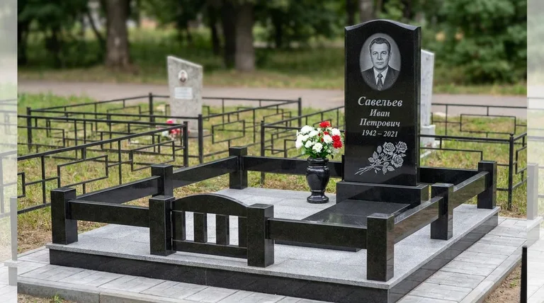 Памятник с гравировкой роз — выполненная работа «Савельев» в Набережных Челнах