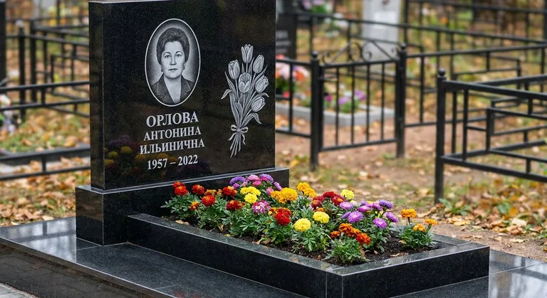 Памятник с гравировкой тюльпанов — выполненная работа «Орлова» в Набережных Челнах