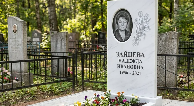 Памятник с гравировкой тюльпанов — выполненная работа «Зайцева» в Набережных Челнах