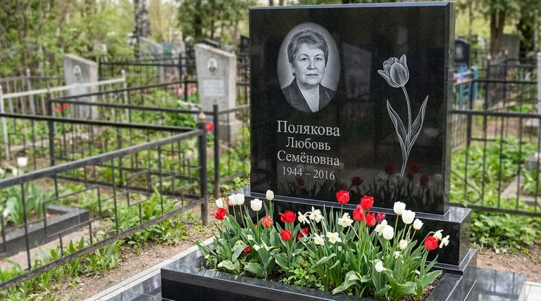 Памятник с гравировкой тюльпанов — выполненная работа «Полякова» в Набережных Челнах