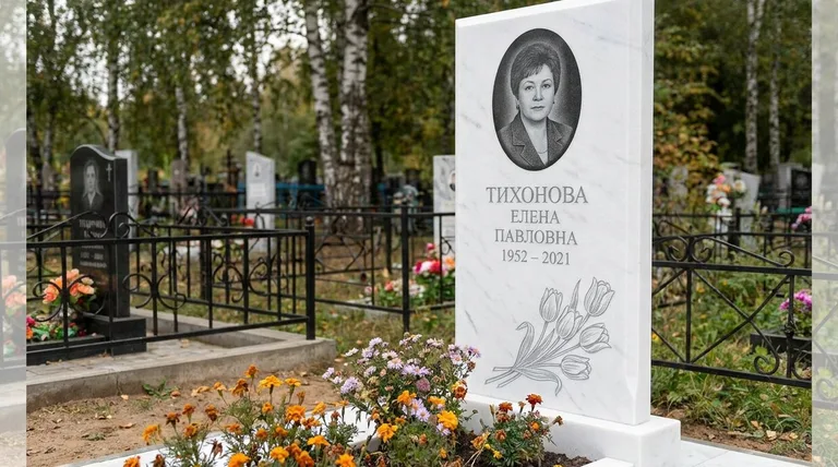 Памятник с гравировкой тюльпанов — выполненная работа «Тихонова» в Набережных Челнах