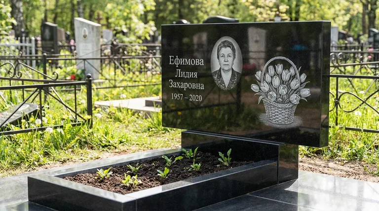 Памятник с гравировкой тюльпанов — выполненная работа «Ефимова» в Набережных Челнах