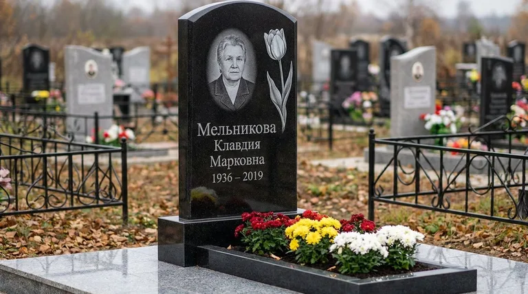 Памятник с гравировкой тюльпанов — выполненная работа «Мельникова» в Набережных Челнах