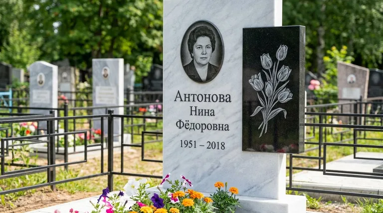 Памятник с гравировкой тюльпанов — выполненная работа «Антонова» в Набережных Челнах