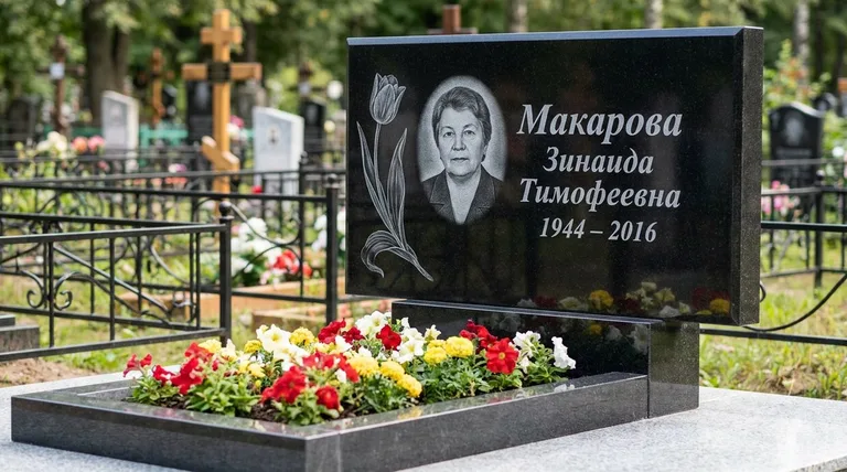 Памятник с гравировкой тюльпанов — выполненная работа «Макарова» в Набережных Челнах