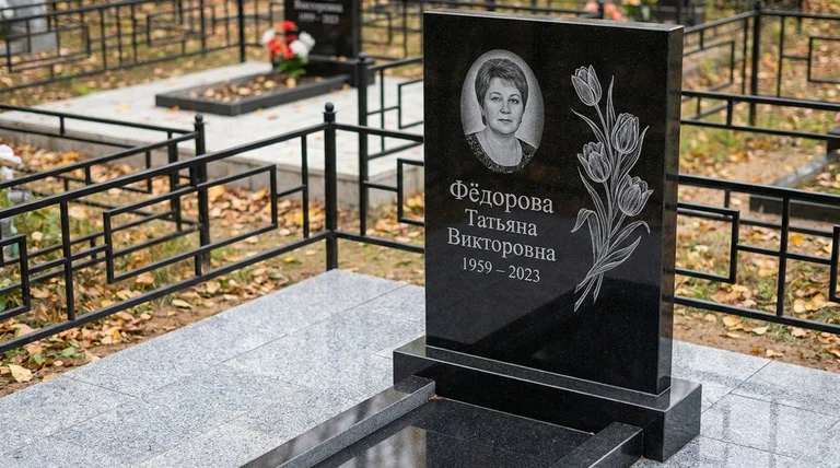 Памятник с гравировкой тюльпанов — выполненная работа «Фёдорова» в Набережных Челнах