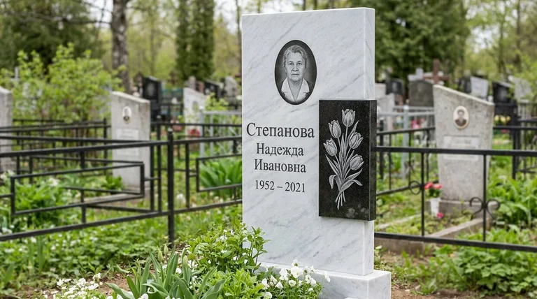 Памятник с гравировкой тюльпанов — выполненная работа «Степанова» в Набережных Челнах