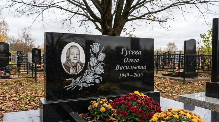 Памятник с гравировкой тюльпанов — выполненная работа «Гусева» в Набережных Челнах