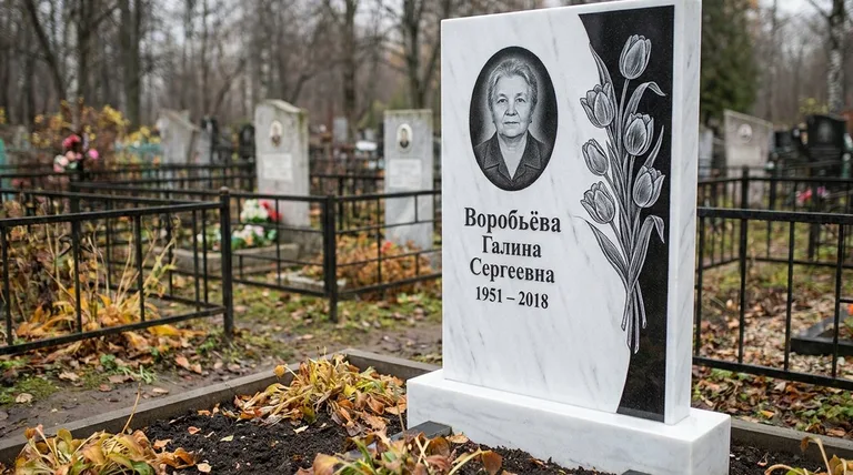 Памятник с гравировкой тюльпанов — выполненная работа «Воробьёва» в Набережных Челнах