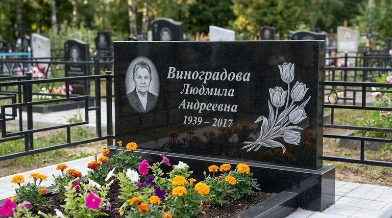 Памятник с гравировкой тюльпанов — выполненная работа «Виноградова» в Набережных Челнах