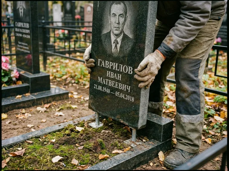 Демонтаж гранитного памятника (стелы) с могилы в Набережных Челнах