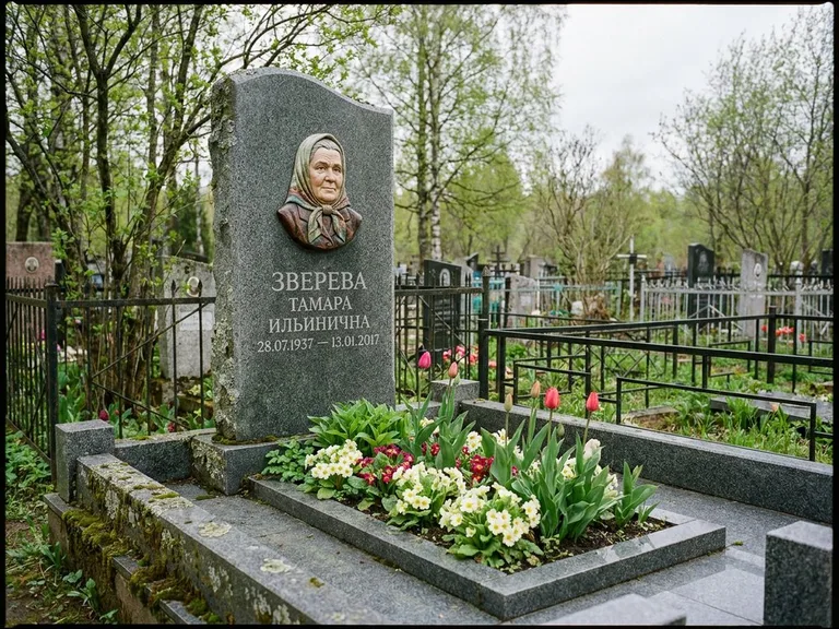 Керамический портрет на летнем кладбище в Набережных Челнах