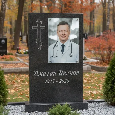 Портрет на стекле 180×240 мм на чёрной стеле в Набережных Челнах