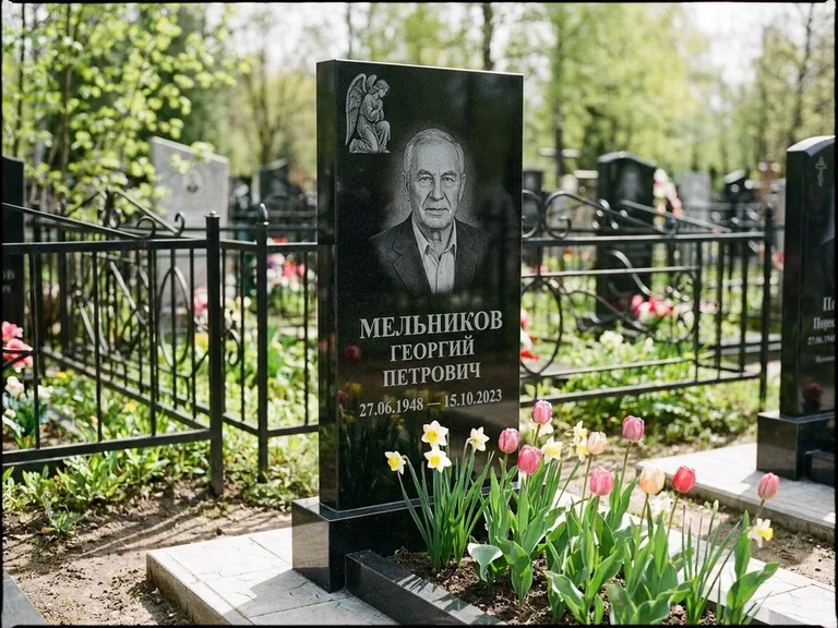 Памятник с гравировкой ангела — гравировка ангела с голубем по диагонали стелы, работа «Доронин» в Набережных Челнах