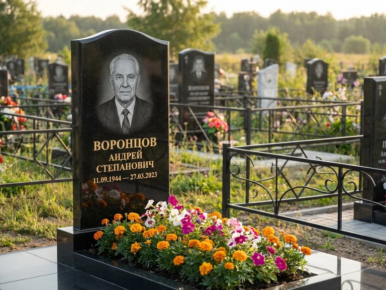 Гравировка фото на памятнике в Набережных Челнах — готовый гравированный портрет на чёрном граните