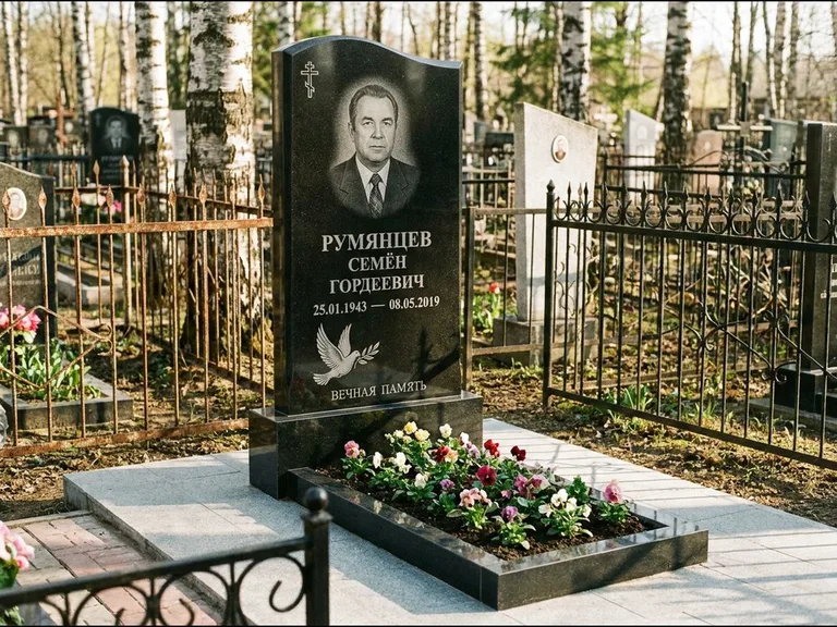Памятник с гравировкой голубей — гравировка голубя с оливковой ветвью рядом с эпитафией, работа «Румянцев» в Набережных Челнах