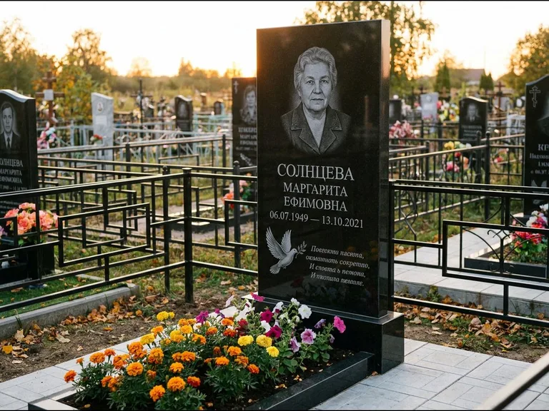 Памятник с гравировкой голубей — гравировка голубя с оливковой ветвью рядом с эпитафией, работа «Солнцева» в Набережных Челнах