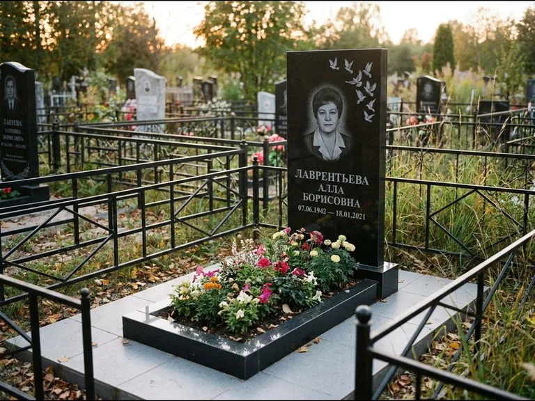 Памятник с гравировкой голубей — гравировка стаи голубей, взлетающей от угла стелы, работа «Лаврентьева» в Набережных Челнах
