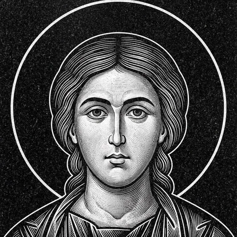 Эскиз иконы: Георгий Победоносец — воинам, гравировка на памятник в Набережных Челнах
