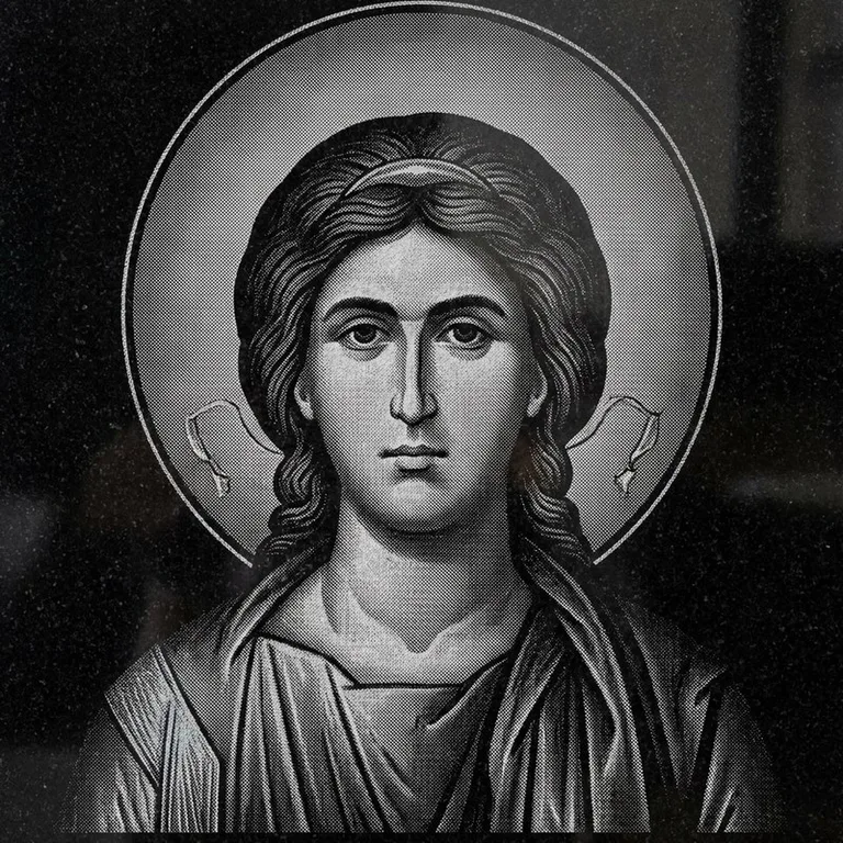 Эскиз иконы: Архангел Михаил (полутон) — образ архангела в полутонах, гравировка на памятник в Набережных Челнах