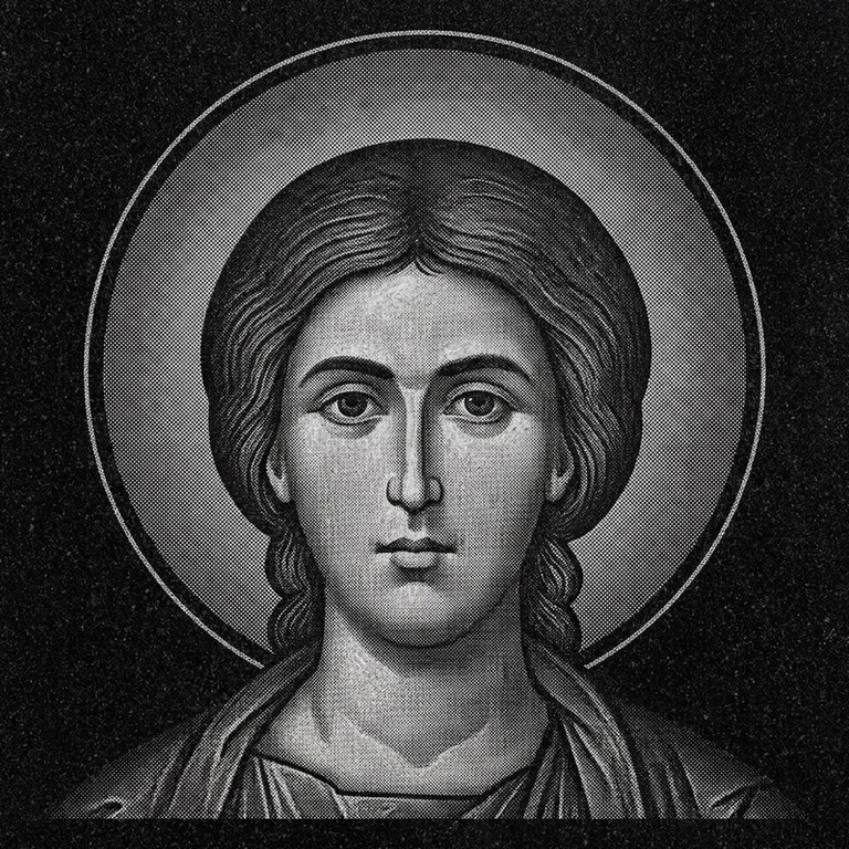 Эскиз иконы: Георгий Победоносец (полутон) — воинский образ, гравировка на памятник в Набережных Челнах