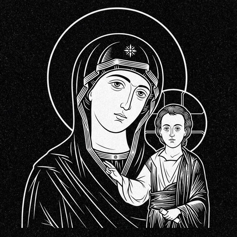 Эскиз иконы: «Утоли моя печали» — облегчение скорби, гравировка на памятник в Набережных Челнах
