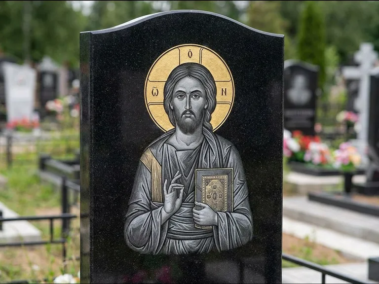 Сдача и фотоотчёт — этап гравировки иконы на памятник