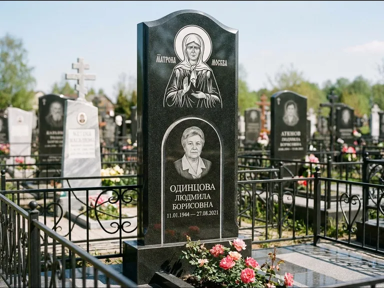 Памятник с гравировкой иконы — Владимирская икона Божией Матери с Младенцем, работа «Зотов» в Набережных Челнах