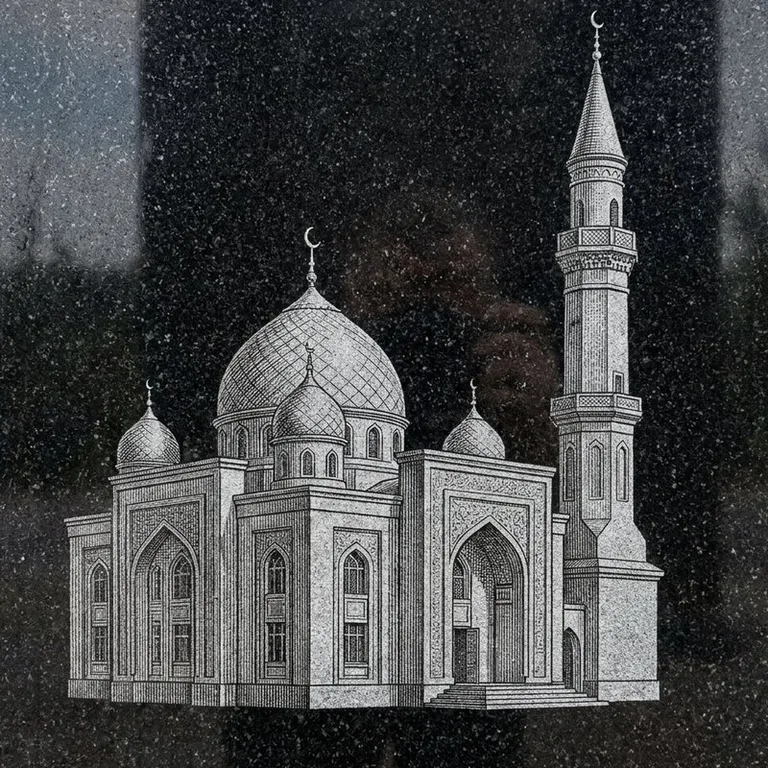 Эскиз: Мечеть Булгара — белокаменная, высокий минарет в Набережных Челнах