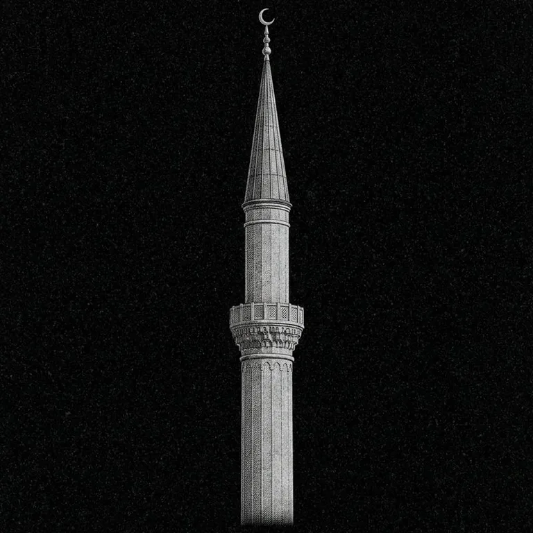 Эскиз: Минарет (фотореализм) — одиночный минарет с полумесяцем в Набережных Челнах