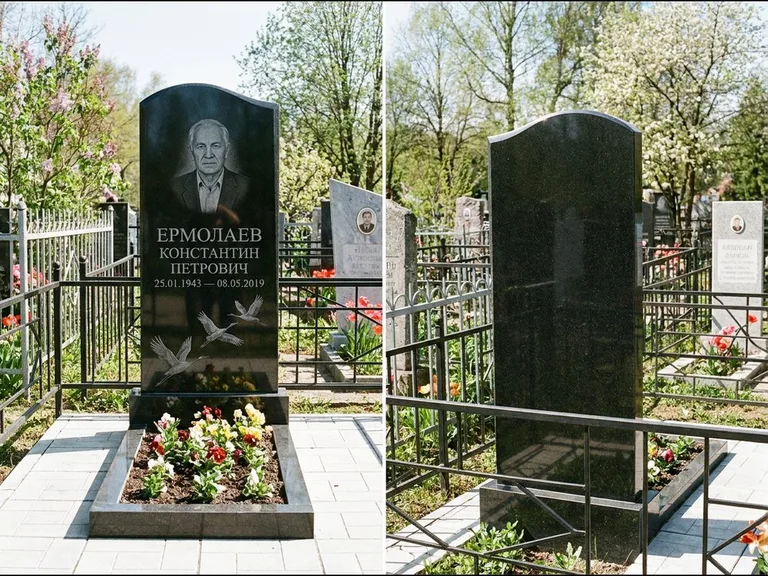 Памятник с гравировкой журавлей — гравировка трёх журавлей по диагонали через свободное поле с, работа «Ермолаев» в Набережных Челнах