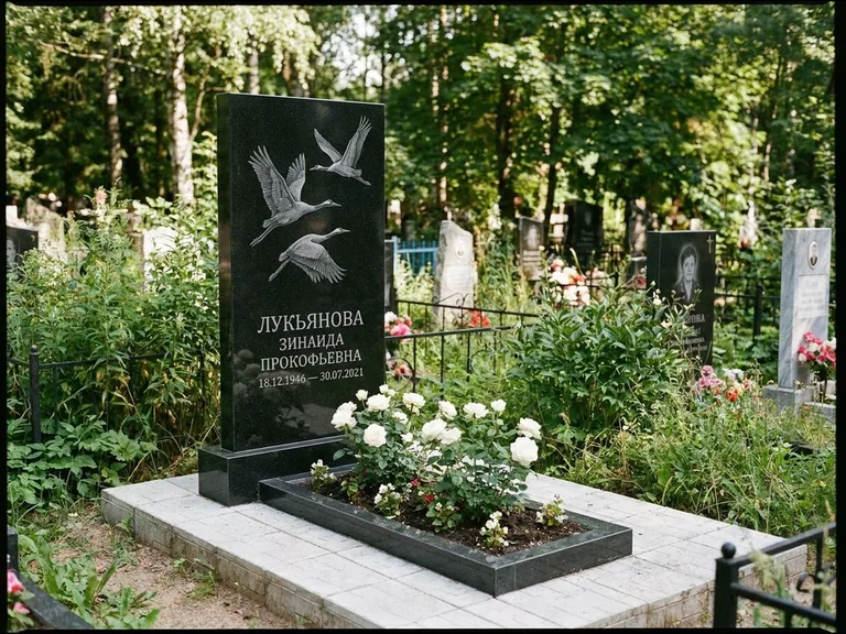 Памятник с гравировкой журавлей — гравировка журавлей, работа «Лукьянова» в Набережных Челнах