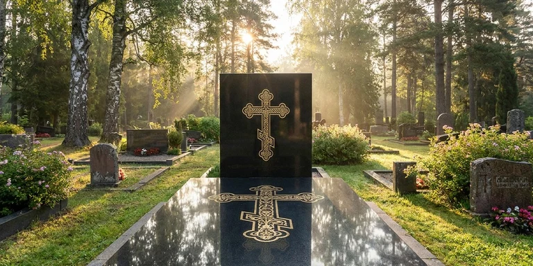 Гравировка креста на памятнике в Набережных Челнах — православный восьмиконечный крест на граните