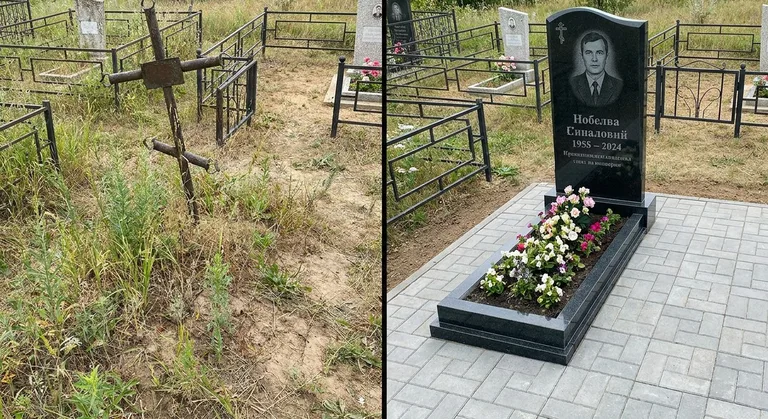 Памятник под ключ: запущенная могила до и ухоженный мемориал после в Набережных Челнах