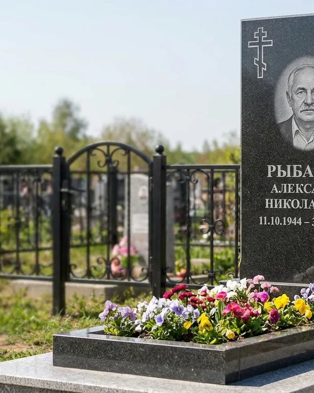 Двойной памятник под ключ с ярким цветником в Набережных Челнах