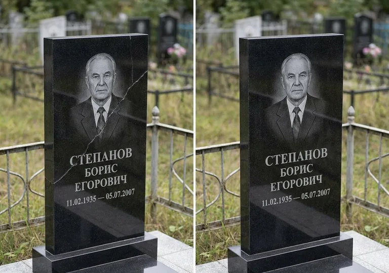 Восстановление надписи и портрета на памятнике: до и после в Набережных Челнах