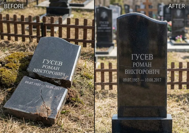 Склейка расколотого памятника: до и после в Набережных Челнах