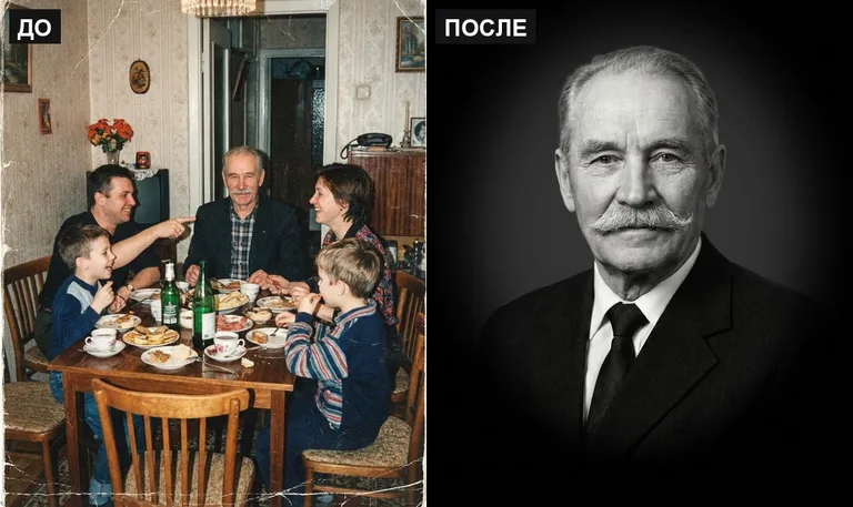 Ретушь фото на памятник — выделение из группового: до и после в Набережных Челнах