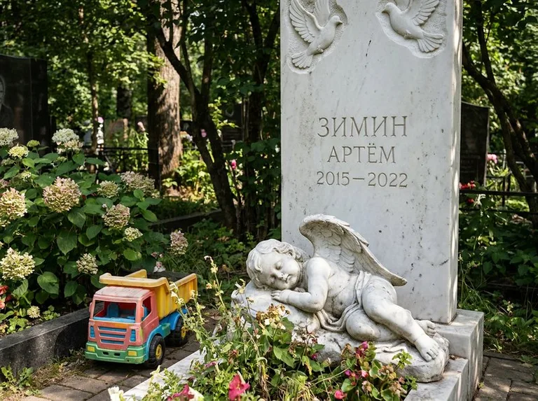 Спящий ангелочек на детском памятнике в Набережных Челнах