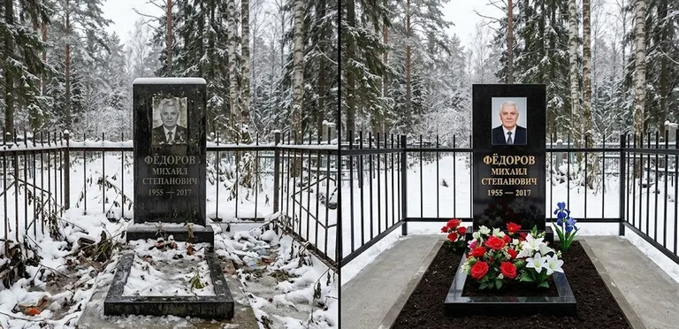Диптих №20: тротуарная плитка вокруг памятника отмыта аппаратом высокого давления в Набережных Челнах