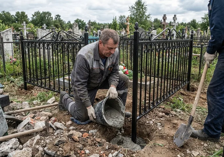 Установка ограды бетонированием ножек в грунт в Набережных Челнах