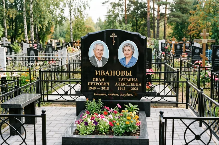 Двойной памятник с оградой и благоустройством в Набережных Челнах