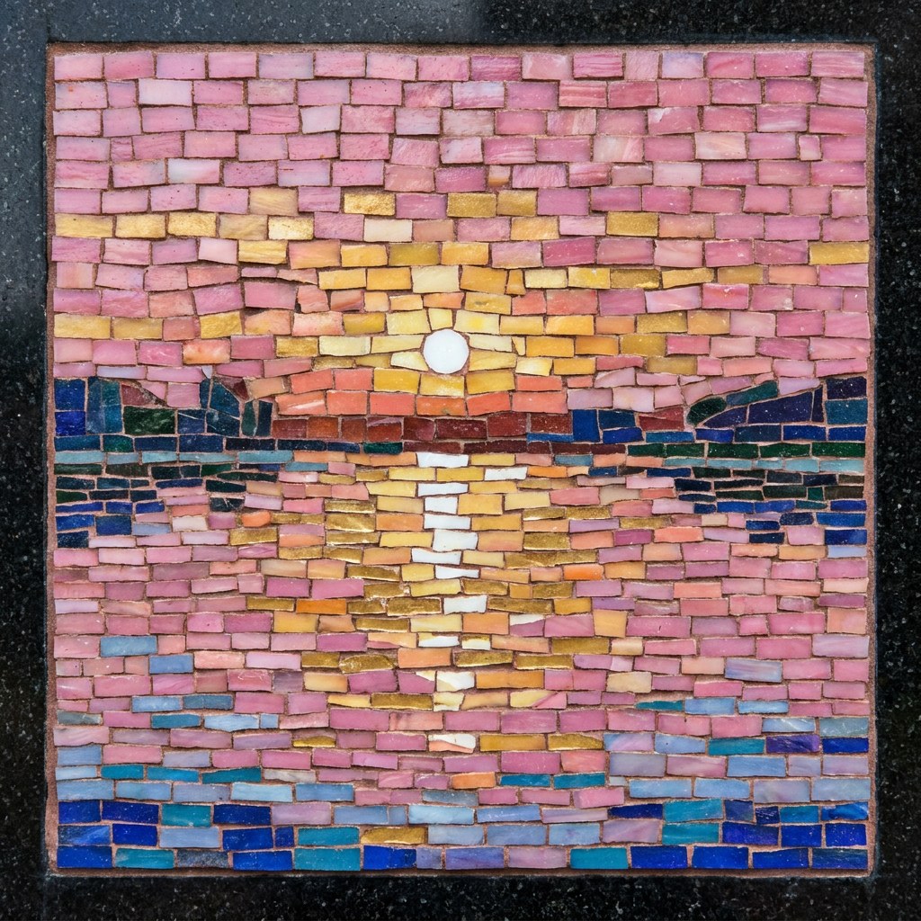 Мозаика на памятник: рассвет над рекой — утренний пейзаж